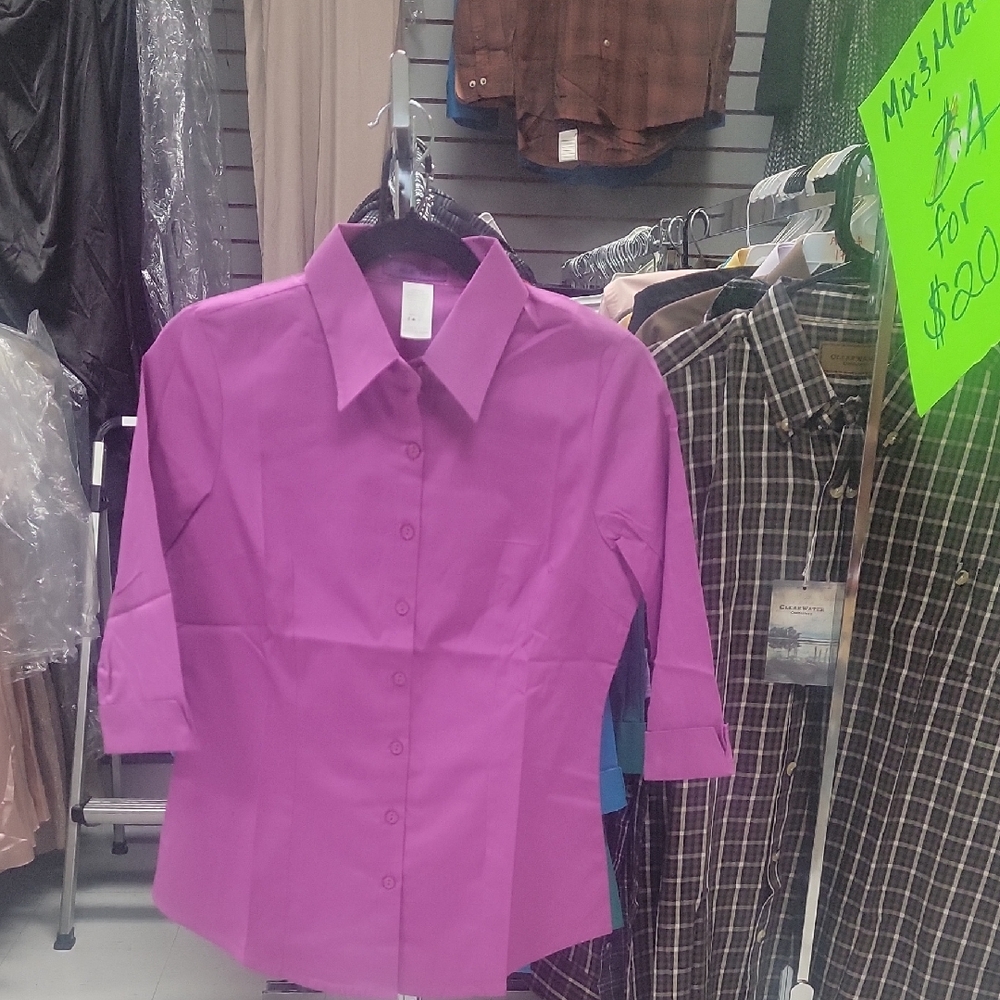 Elegant Women's Button-Down Shirt in Purple. Avaliable In Size Small - 6xl